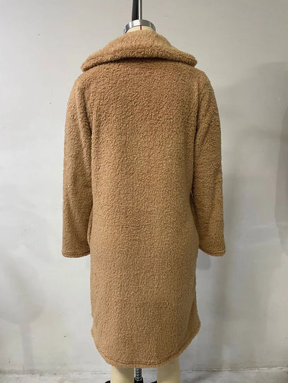 2025 frauen Winter Faux Wolle Mischungen Warme Mantel Einreiher Oberbekleidung Teddy Plüsch Mäntel Weibliche Chic Streetwear Mäntel 5XL.