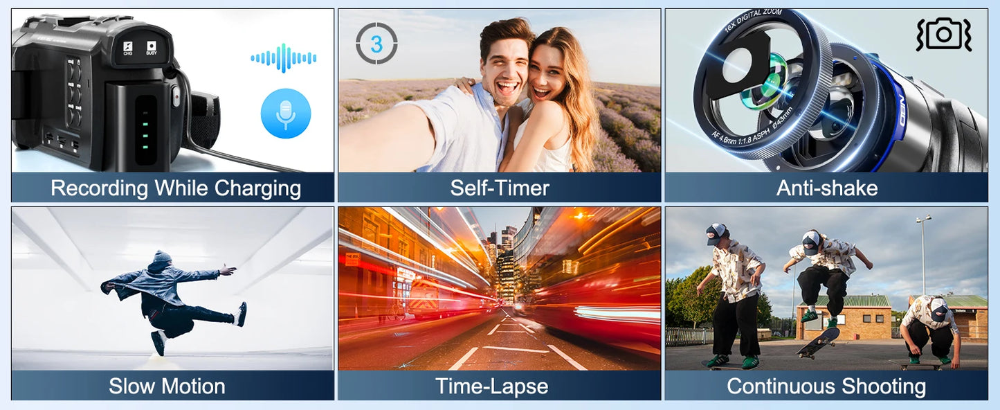 NBD 4K Camcorder Video Camera with 48MP Vlogging Camera With Wi-Fi & App Control,Video Recorder with 3X Battery Life, 16X Zoom.