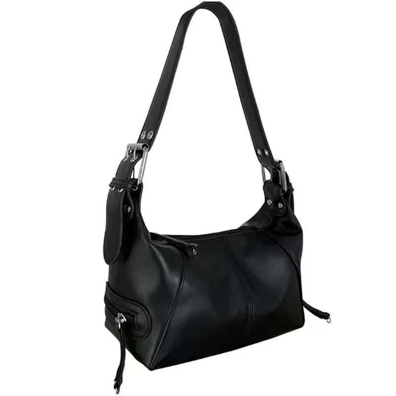 Underarm bag cool pull girl niche design shoulder bag retro leather zipper handbag.