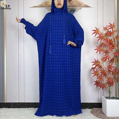 2024New Pure Cotton Ramadan Muslim Two-Hat Abaya Dubai Turkey Islam Prayer Clothes Loose Robe Islamic Women Traditional Clothing