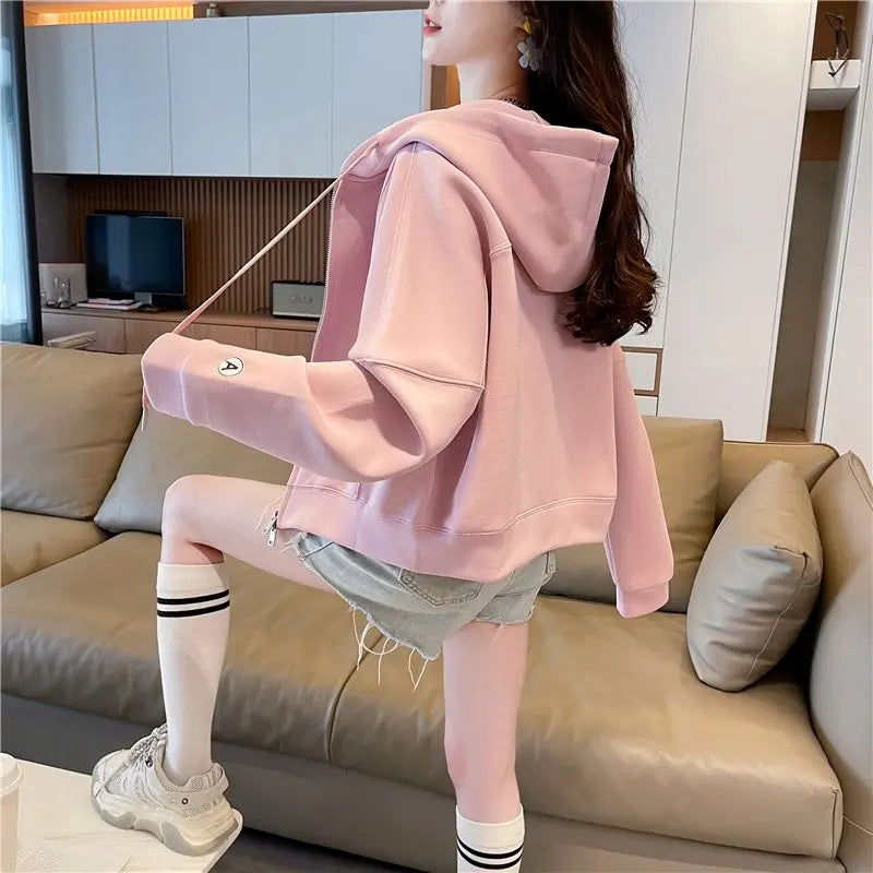 Hoodies Sweatshirt for Women Cropped Full Zip Up 2025 Trend 2000s Y2k Style Dropshiping Matching with Zipper Woman Hooded Tops.