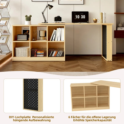 140 x 104 x 75 cm großer multifunktionaler Büroschreibtisch, sechsfacher Aufbewahrungsschrank + Regal, perforierte Platte + Regal, langlebige, austauschbare Form
