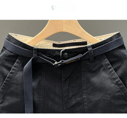 Autumn Summer Wide Leg Cotton Work Trousers Men's Cone Straight Loose Wear Resistant Pocket Pants Retro Wash Casual Workwear