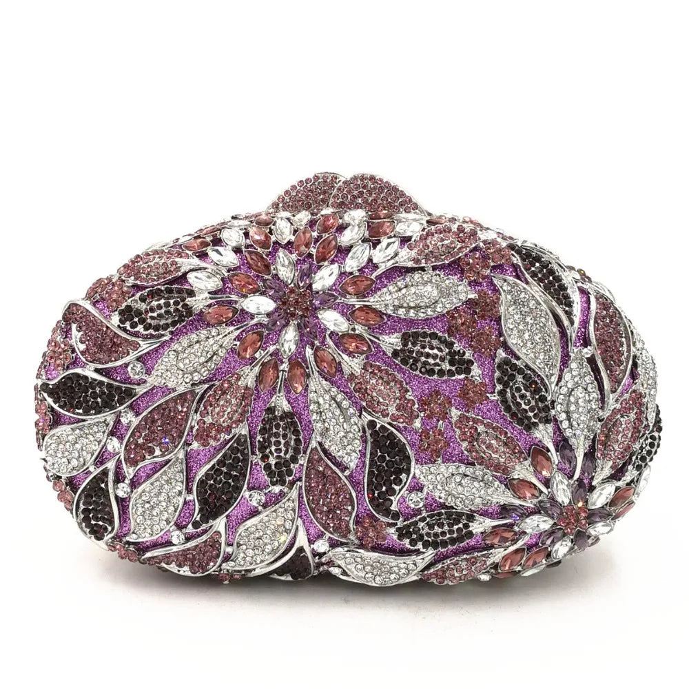 Gold Metal Leaves White Crystals Evening Clutch Bags Luxury Women Wedding Party Purse Ball Handbags Rhinestone Mini heart bag.