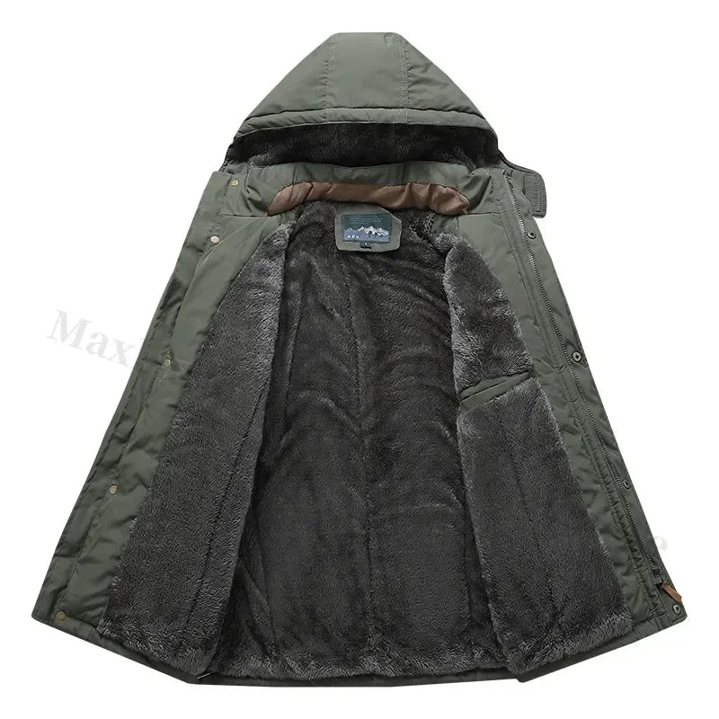 Winter Parka Men Windbreaker Fleece Thick Warm Fur Coats Male Retro Hooded Streetwear Overcoats Men's Windproof Jackets 6xl.