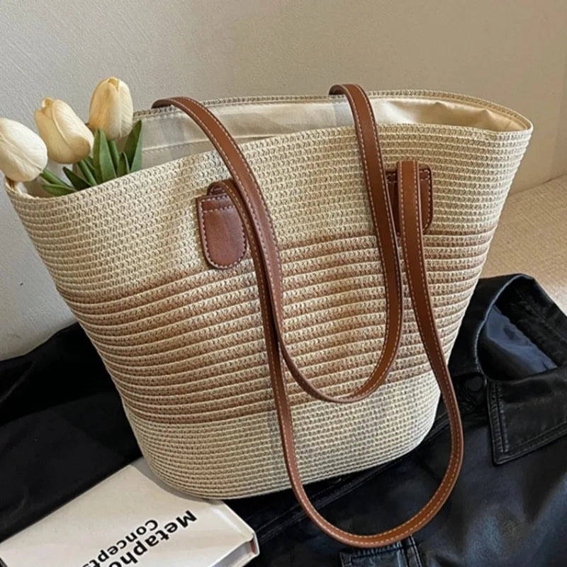 Straw bag bag women's summer inswind 2024 new beach seaside outdoor travel vacation large capacity shoulder bag.