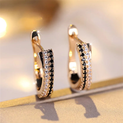 Trendy Multicolor Crystal Hoop Earrings For Women Rose Gold Silver Color Rainbow Zircon Fashion Earring Wedding Jewelry Gifts.