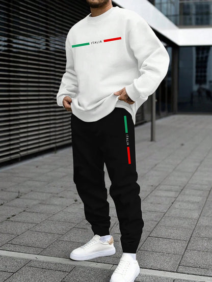 Autumn Mens Tracksuit Italy O Neck Sweatshirt Sweatpants 2 Pcs Set Casual Sports Pullover Pants Man Clothing Hip Hop Sportswear.