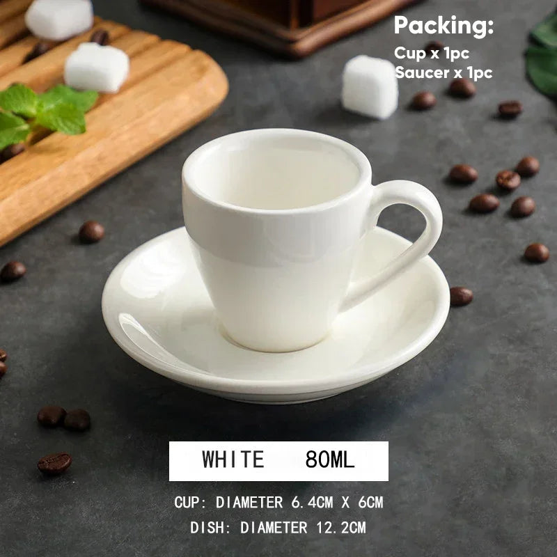 80ml Ceramic Coffee Cup and Saucer Espresso Cups Porcelain Afternoon Teacup Breakfast Milk Mug Cute Pottery Mugs Wholesale