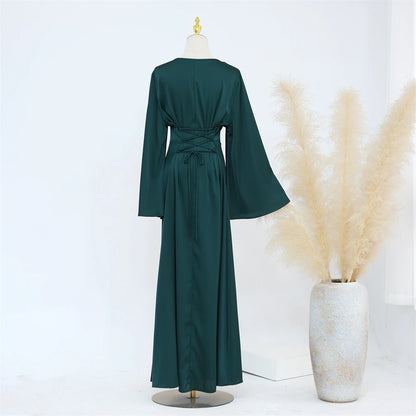 Ramadan Satin 2 Piece Abaya Modest Muslim Sets Kebaya African Dresses For Women Robe Femme Musulmane Caftan Marocain Vestidos