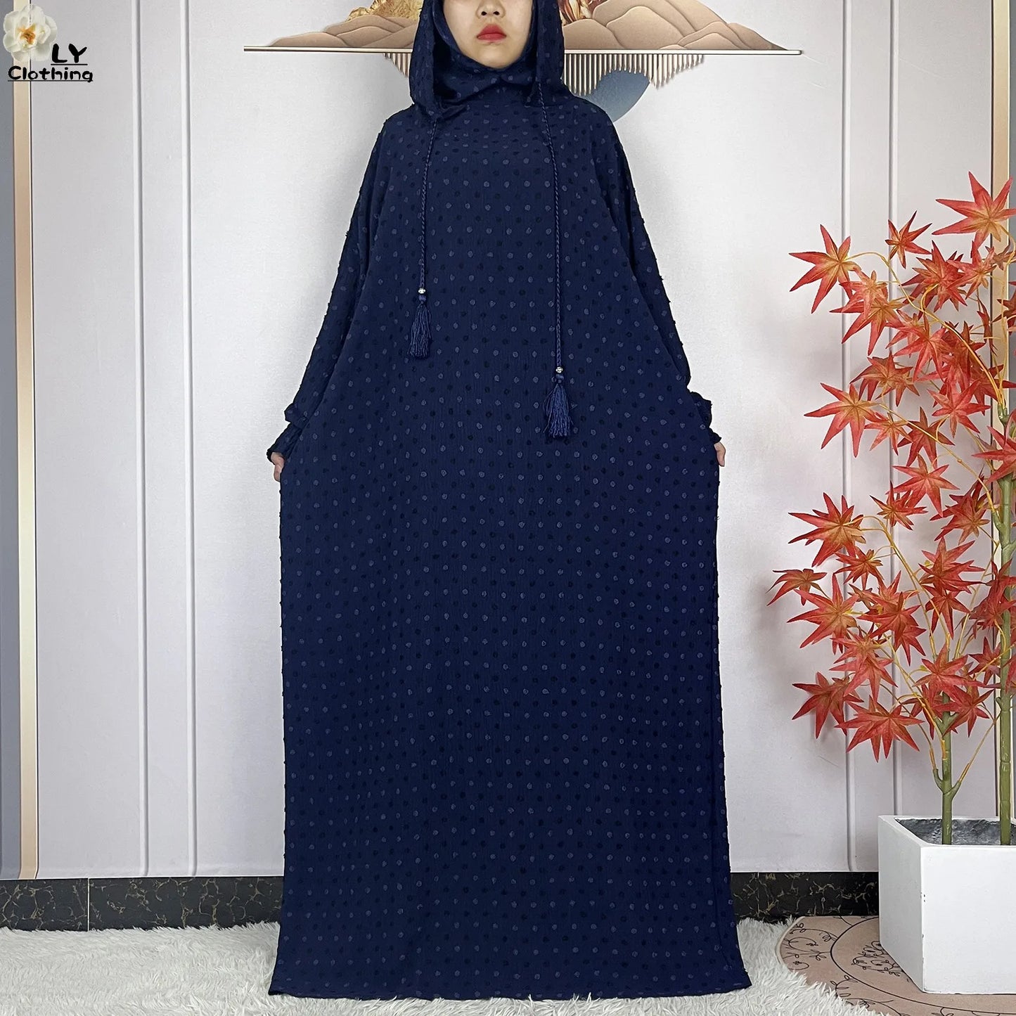 2024New Pure Cotton Ramadan Muslim Two-Hat Abaya Dubai Turkey Islam Prayer Clothes Loose Robe Islamic Women Traditional Clothing