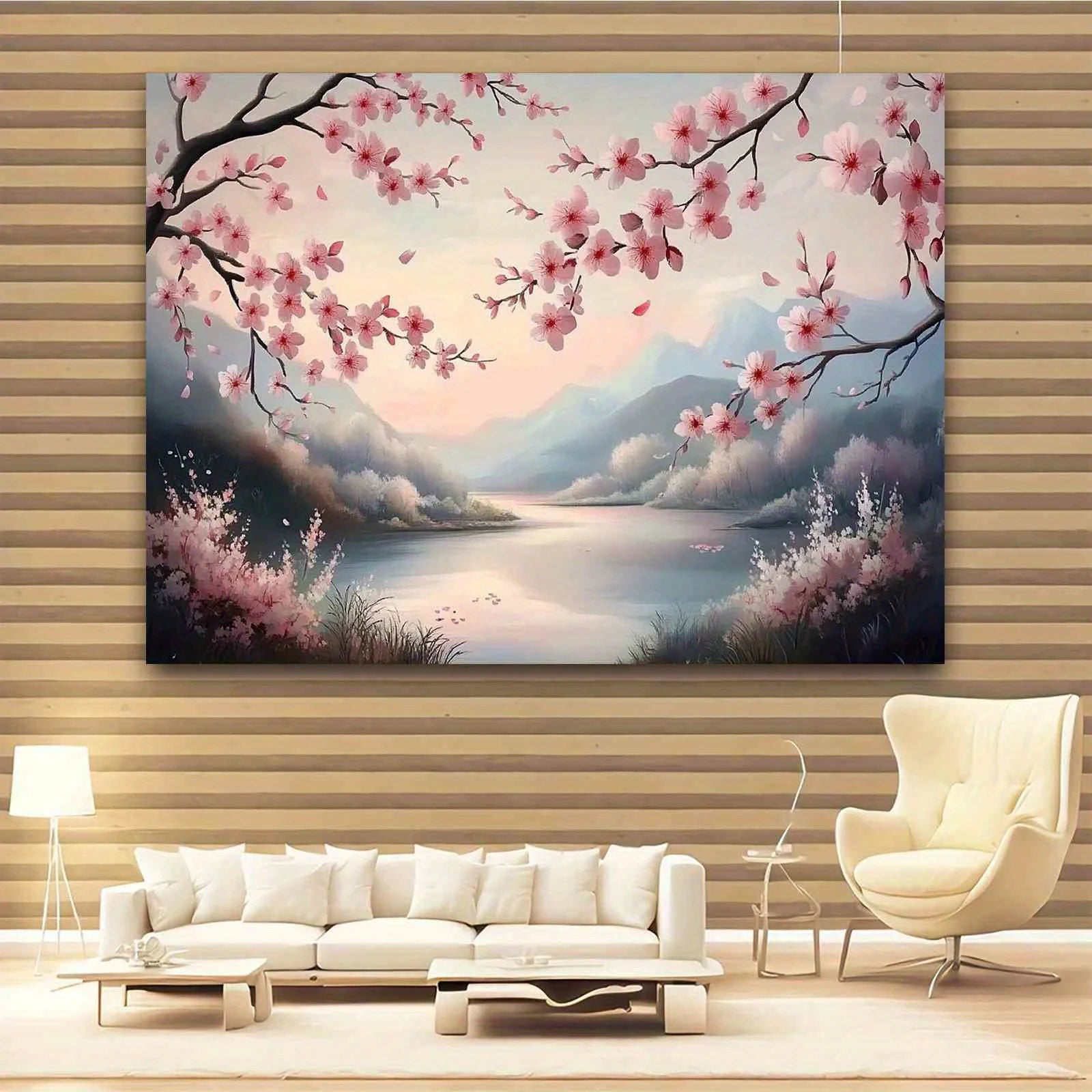 1 piece Sakura Japanese garden tapestry, polyester fabric, machine washable, suitable for bedroom living room decoration.