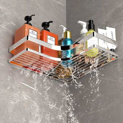 Dusch-Eckregal aus Edelstahl, kein Stanzen, verdickte flache Stange, dreieckiges Regal für Badezimmer, Küche, Organisation, platzsparend