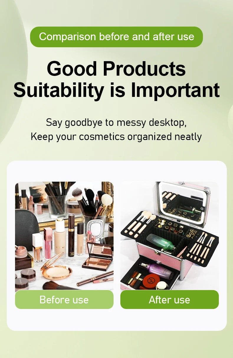 Large Capacity Makeup Case with LED Mirror Multiple Size Options Cosmetic Box LED Mirror Makeup Storage Box for Beauty Salons.