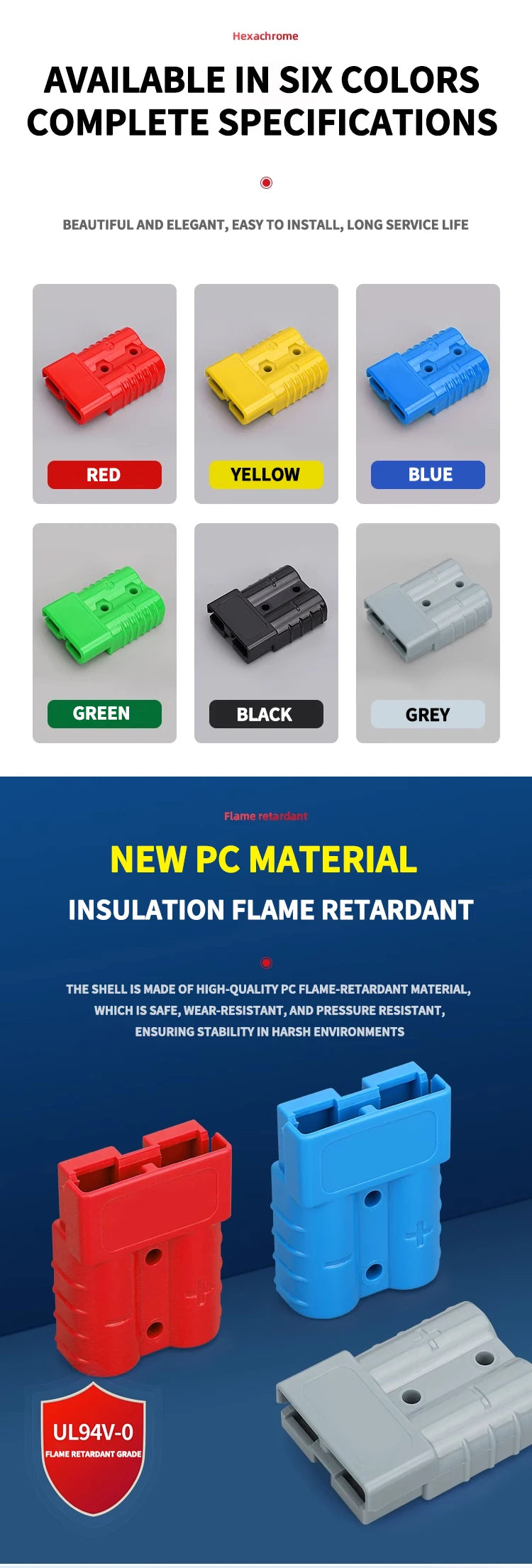 4Pcs Anderson Plug 50A/120A Anderson Connector Power 2 Pin Battery Charging Plug Connector.