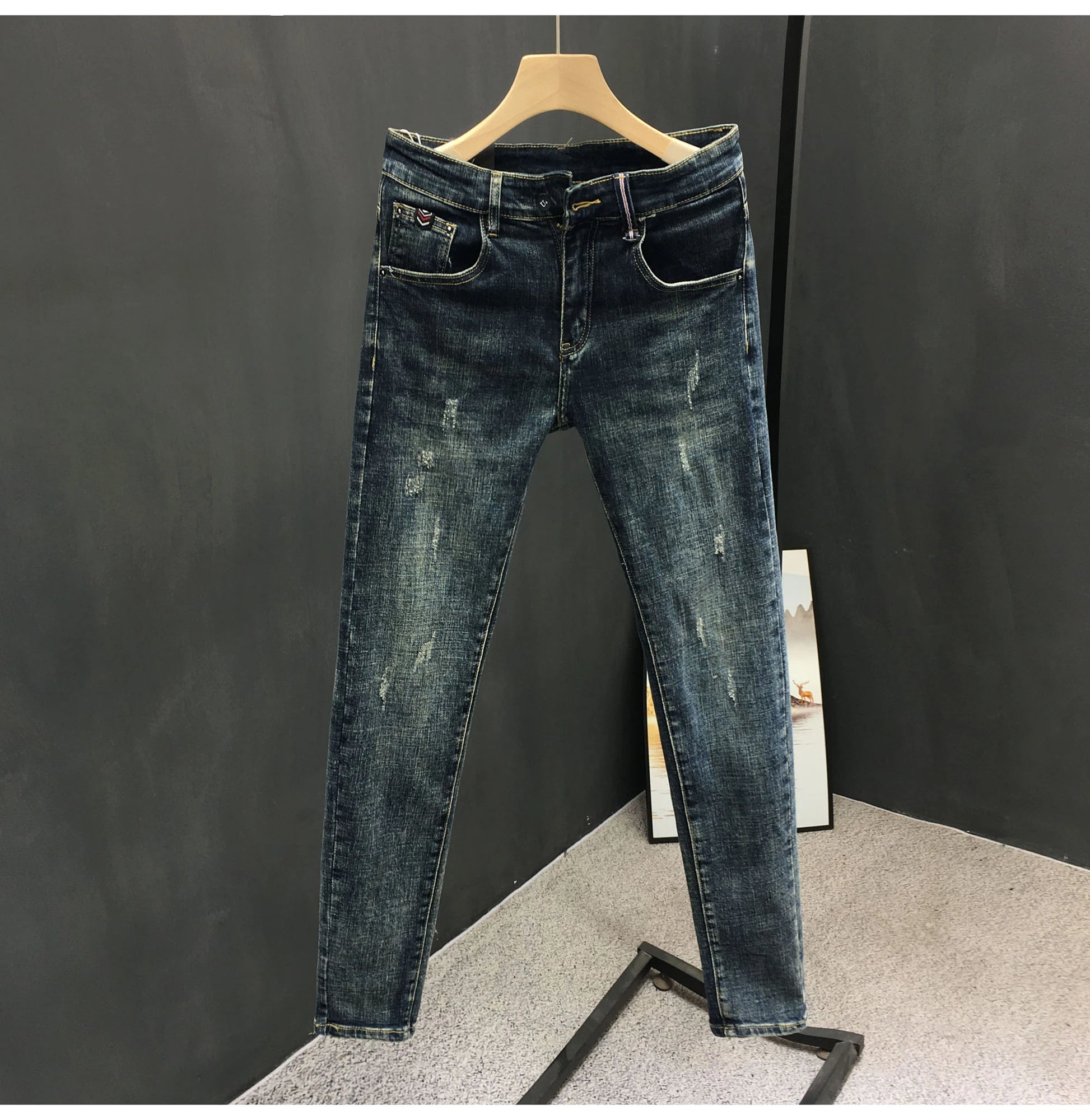 Y2k  Men Fashion Stylish Brand Denim Pants High Quality Designer Slim Fit All-match Trousers Casual Stretch Pencil Cropped Jeans.
