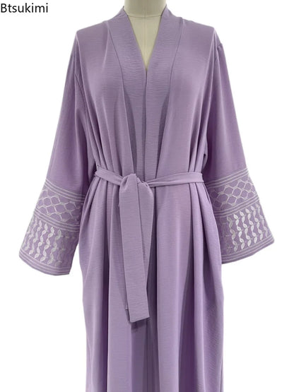Embroidery Open Modest Kimono Abaya Dubai Luxury Islam Muslim Kaftan Modal Dress Arabic Abayas Women Kebaya Robe Femme Musulmane.