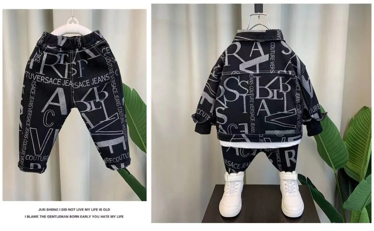 Boys Set Spring and Autumn 2024 New Children's Handsome Clothes Trendy Baby Autumn Fashion Cowboy Two Piece Set Kids Outfits.