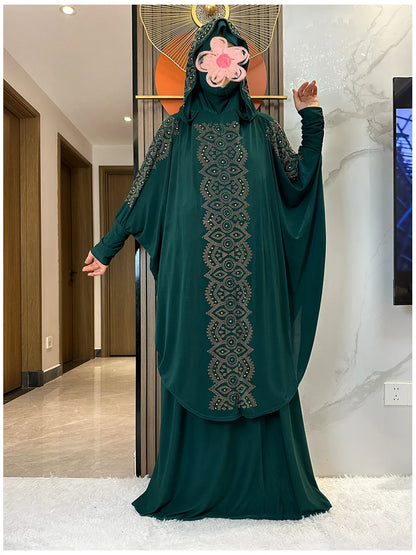 Two Piece Set Dress  Hijab Long Khimar Skirt Sets Islamic Niqab jilbab Women Eid Morocco Muslim Abaya Set Women Prayer Garment.