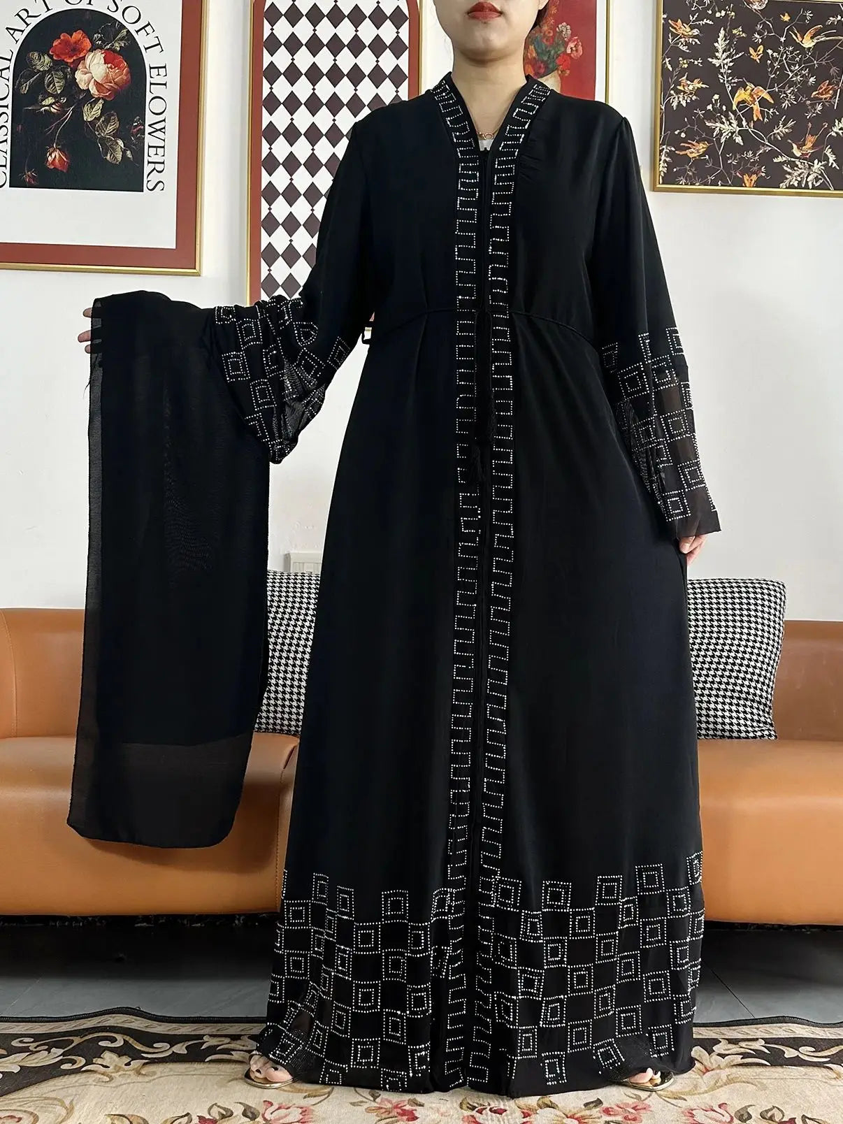 New Women Elegant Dress Chiffon Open Abaya with Zipper Muslim Women Dress Islamic Clothing Cardigan Abaya Women Muslim Dress