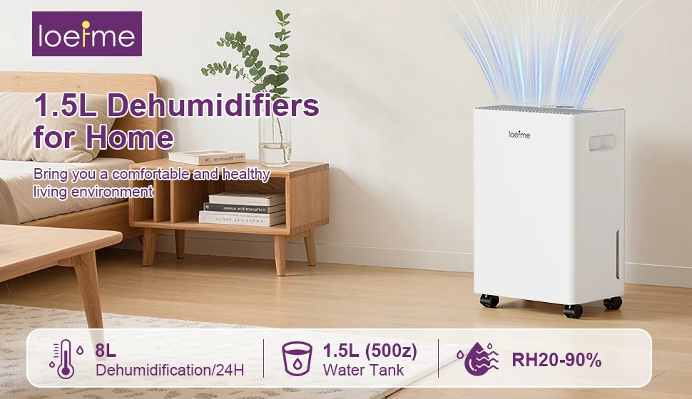 LOEFME 8L/Day Air Dehumidifier Moisture Absorbers Home Air Dryer 1.5L Water Tank with 3M Hose For Home Basement Rooms Bathrooms.
