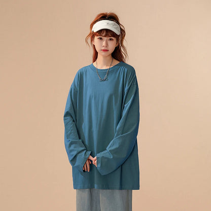 COUTUDI-Oversized T-Shirt for Women, Loose Pullover,Long Sleeve, Casual 100% Cotton Tee Shirt, Lady Tops, Korean Streetwears.