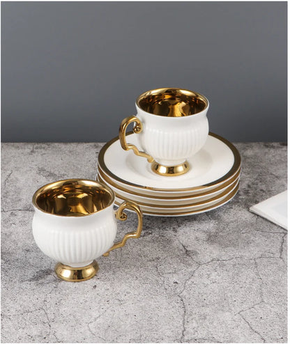 2pcs/set Turkish Coffee Cups Set Of 2 Ceramics Cup Of Coffee Creative Gifts Relief Teacup And Saucer Set Retro 90ml Gobelet.