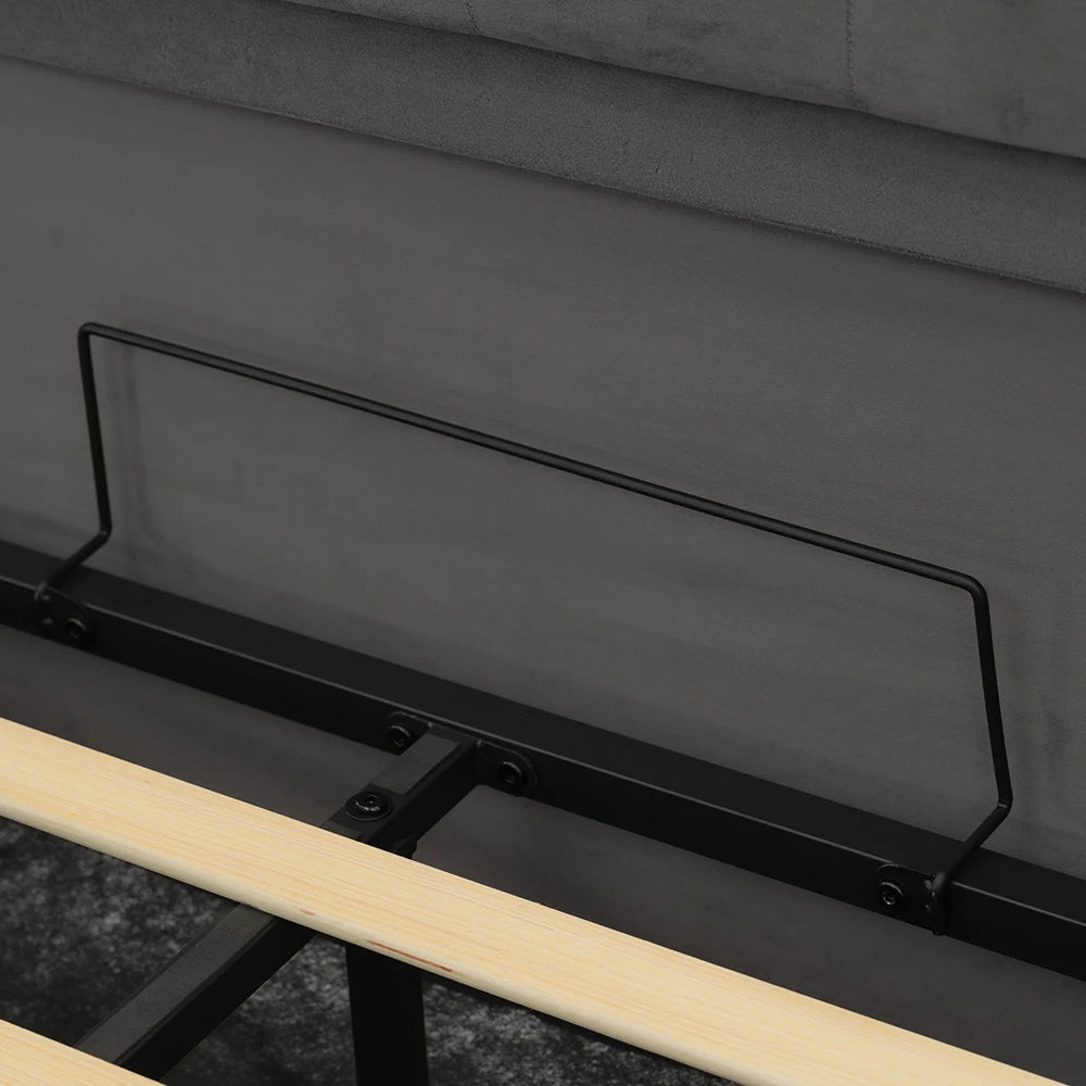 KOMHTOM Modernes Polsterbett Einzelbett 90x200cm mit LED-Leuchten, USB- und Typ-C-Anschlüssen, Hydraulisches Stauraumbett