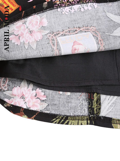 Cotton Y2K Summer Mini Skirts Women Harajuku Pencil Beach Streetwear Vintage Black Floral Print Short A Line Skirt Falda Corta.