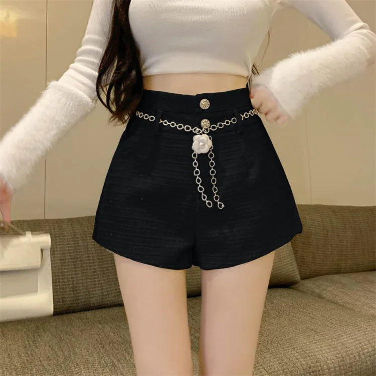 Winter Spring New Arrival Metal Buttons Tweed Shorts Women