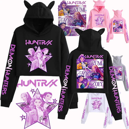 Kpop Demon Hunters Fanmerch Mira Rumi Zoey Huntrix 2025 New Hoodie Cat Ears Sweatshirt Long Sleeve Girls Women Fashion Cute tops.