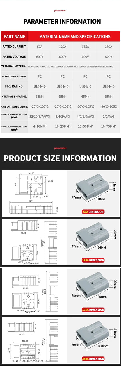 4Pcs Anderson Plug 50A/120A Power 2 Pin Battery Connector Charging Plug  Anderson Connector.