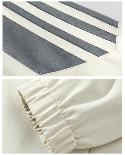 Sports suit men's  spring and autumn striped stand up collar jacket and pants paired with running and fitness two-piece set