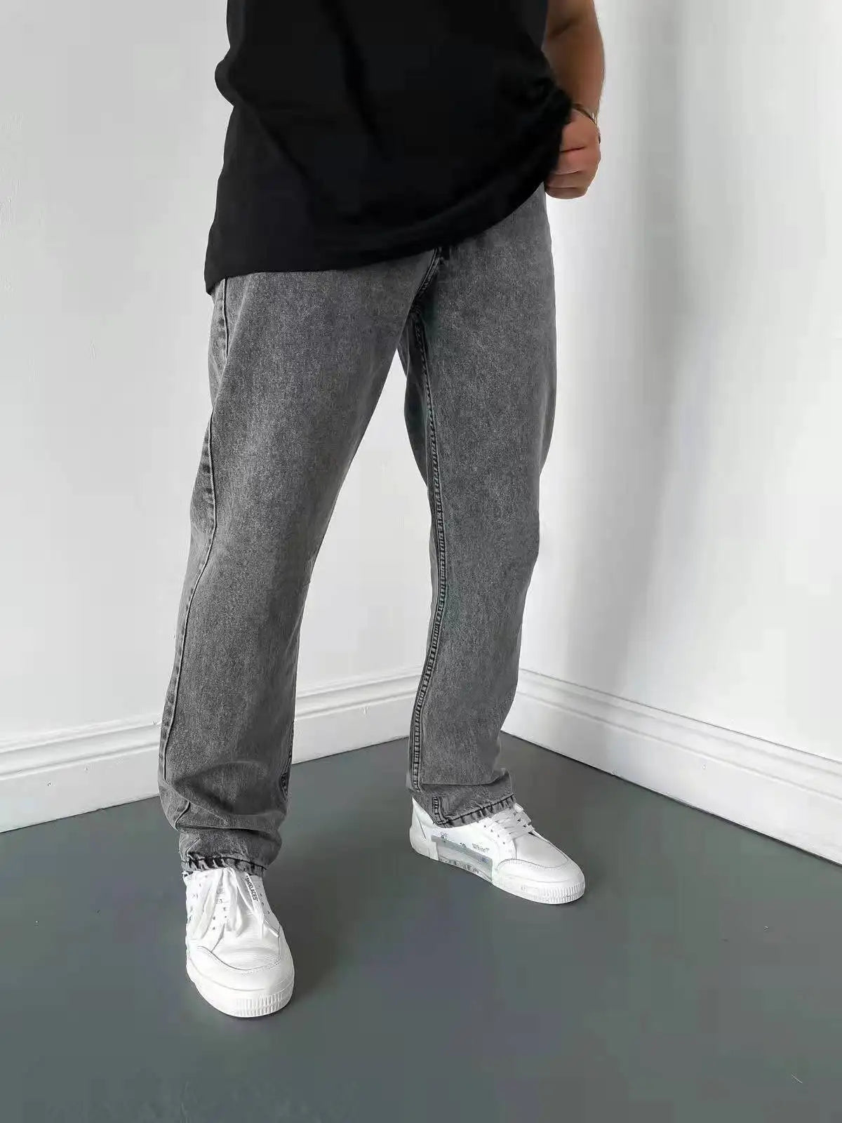 Men Comfortable Straight Casual Jeans Male Soft Baggy Outside Denim Pants Classic Elastic Waist Solid Office Work Denim Trousers.