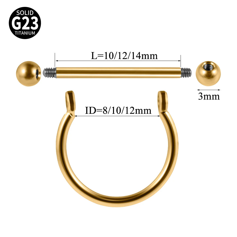 1PC ASTM F136 Titanium Ear Daith Rook Lobe Barbell Micro Zircon Hoop Earring Gold Plated Cartilage Piercing Jewelry.