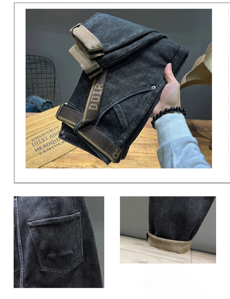 Tapered Jeans for Men's Clothing Autumn New Fashion Embroidered Korean Harem Pants Casual Stretch Black Denim Trousers