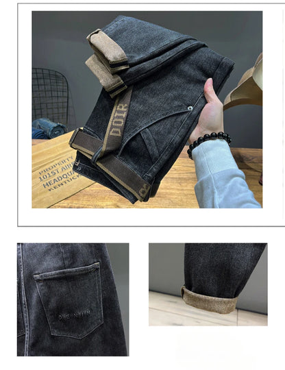 Tapered Jeans for Men's Clothing Autumn New Fashion Embroidered Korean Harem Pants Casual Stretch Black Denim Trousers