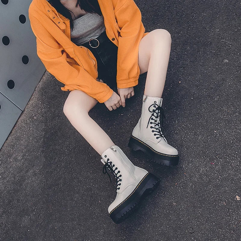 Autumn Winter Fashion Round Toe Lace-up Shoes Womens Boots Zip Ankle Boots For Women High Heels Basics Casual