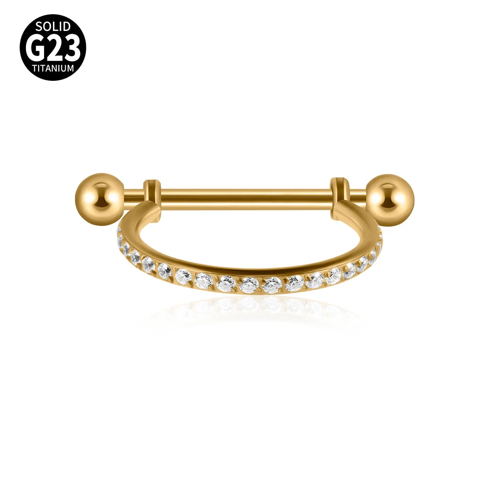 1PC ASTM F136 Titanium Ear Daith Rook Lobe Barbell Micro Zircon Hoop Earring Gold Plated Cartilage Piercing Jewelry.