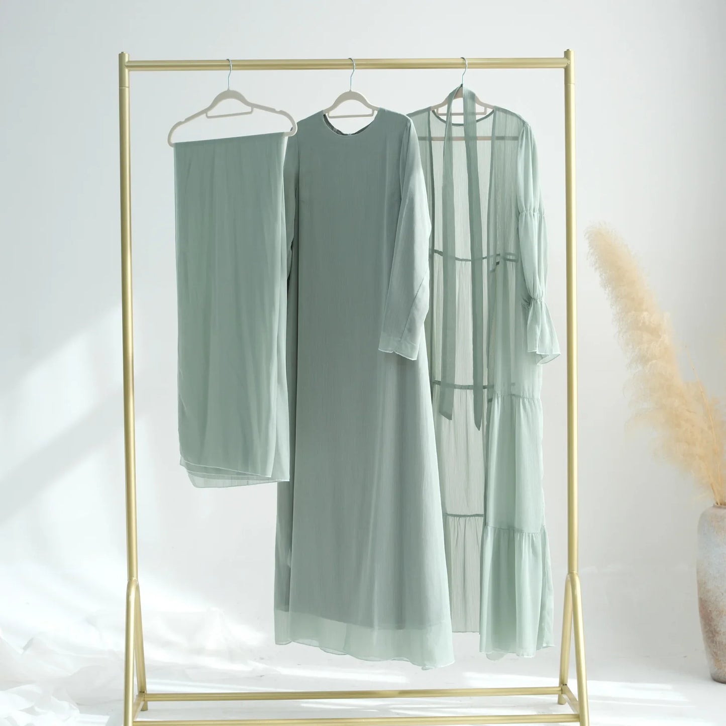 Chiffon Sheer Open Abaya Set Hijabi Muslim Women Party Ramadan Islamic Clothing  Dubai Turkey Kaftan Crepe Kimono Open Abayas.