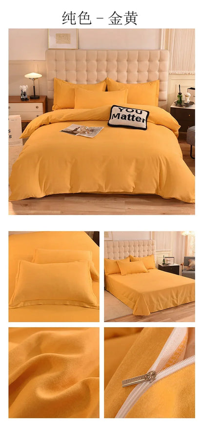 2024 new light luxury solid color thickened cotton abraded four-piece set, pure cotton warm, available in autumn and winter