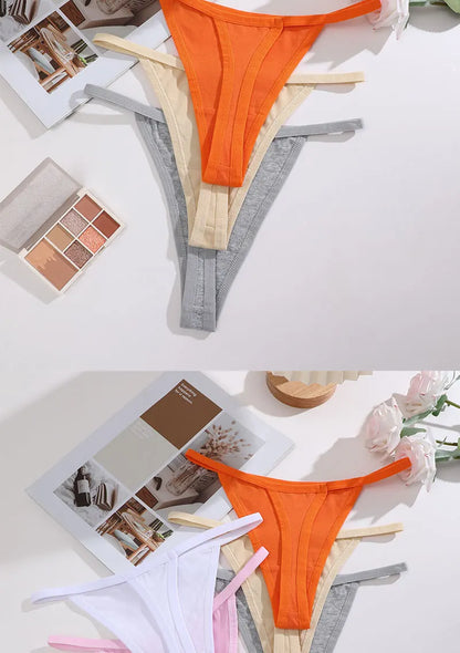 FINETOO 6PCS/Set Sexy Women Cotton G-String Underwear Low Waist Panties Girl T-back Panty Soft Thin Strap Femme Thong Lingerie.