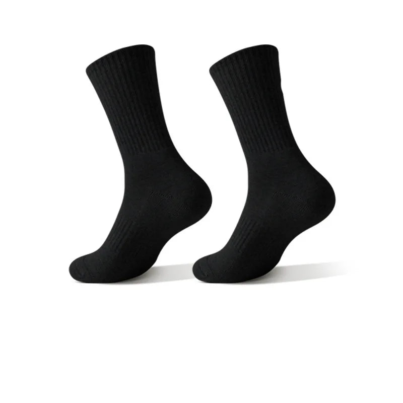 Mens Moisture Wicking Outdoor Hiking Work Cotton Socks Compression Cushion Crew Socks Leisure Men Black Socks 5 Pairs.