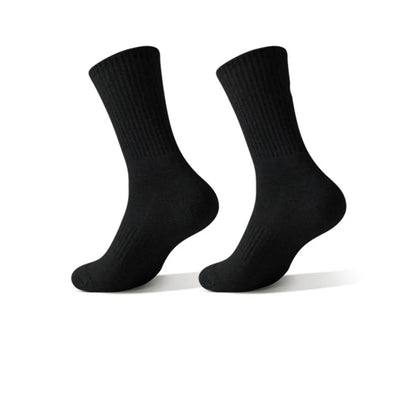 Mens Moisture Wicking Outdoor Hiking Work Cotton Socks Compression Cushion Crew Socks Leisure Men Black Socks 5 Pairs.