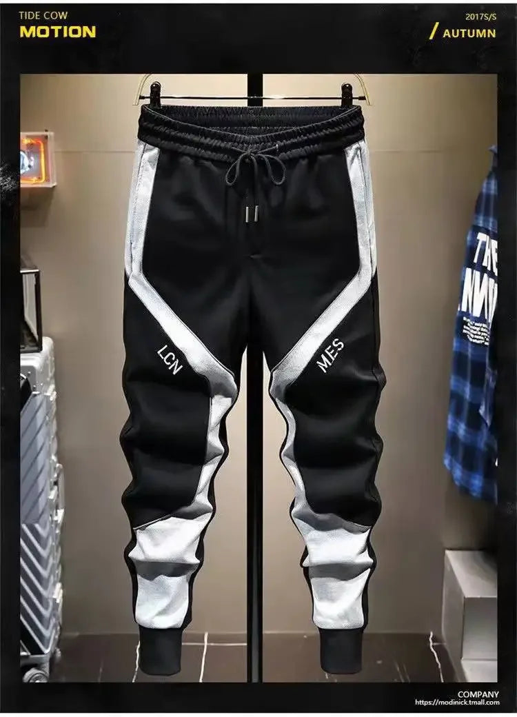 Lässige Herrenhose, koreanische trendige, locker sitzende Hose für dicke Leute, Herren-Jogginghose mit Gürtel und Spleißen.