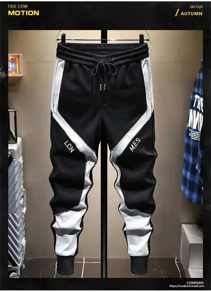 Lässige Herrenhose, koreanische trendige, locker sitzende Hose für dicke Leute, Herren-Jogginghose mit Gürtel und Spleißen.