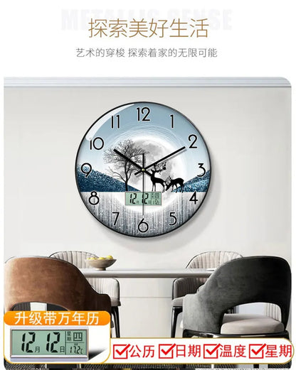 Wanduhr, Wohnzimmer mit Kalender, Zuhause, modisch, einfach, modern, Wanduhr, 2023, neuer Stil, stumm, Licht, Luxus
