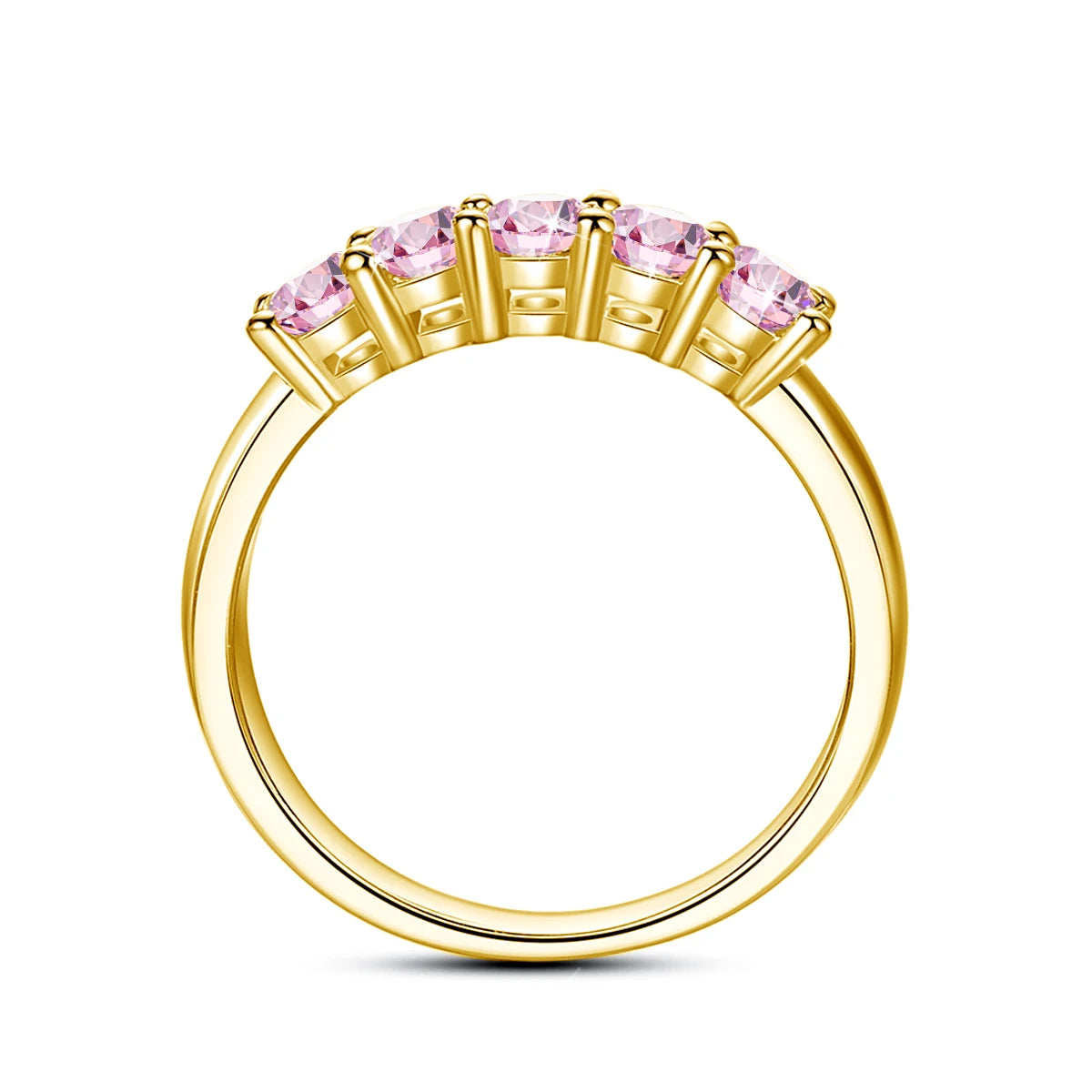 14K Gold Filled Pink Moissanite Rings 5 Stone D VVS1 for Women Man with 1/20th 14 Karat Gold Engagement Wedding Jewelry.