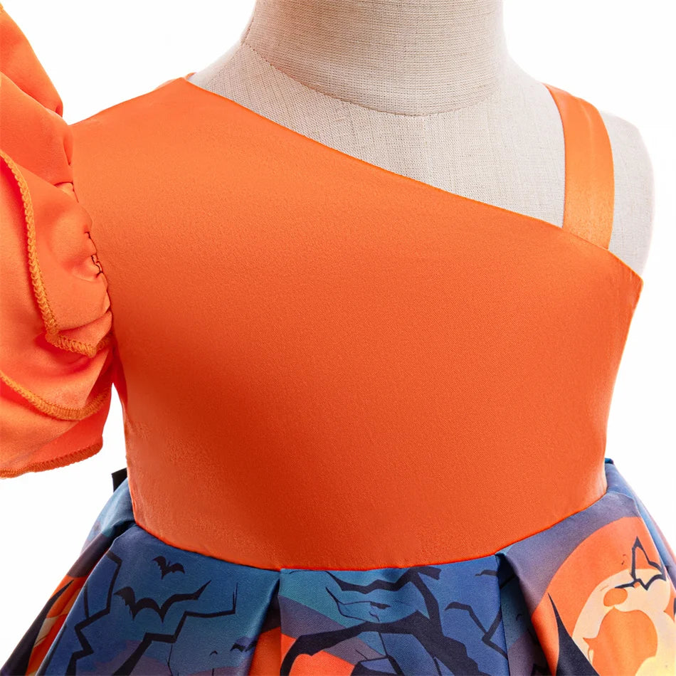 Kleinkind Halloween Kostüm Mädchen Cosplay Hexe Kürbis Skelett Druck Bowknot Kleid Kinder Festival Party Performance Kleidung.