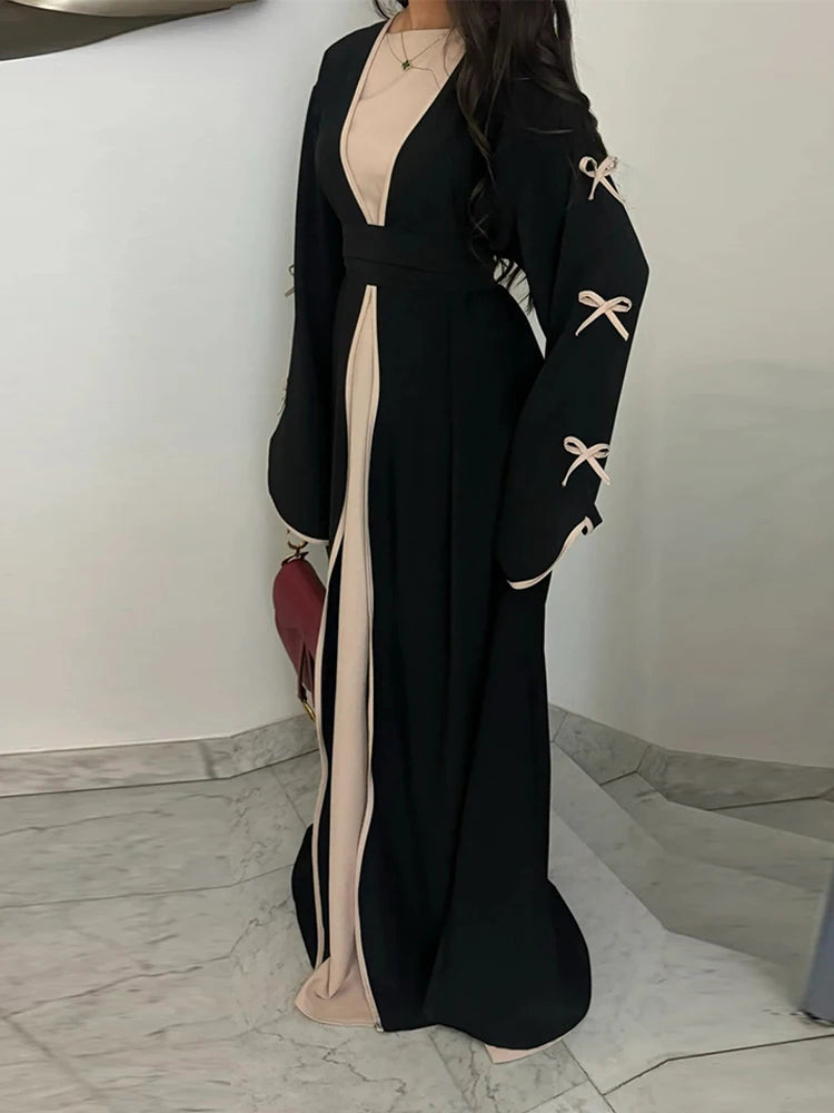 Ramadan Eid Open Butterfly Bow Kimono Abaya Damen Dubai Luxury Islam Muslim Modest Dress Women Kebaya Kaftan Robe Femme Musulman.